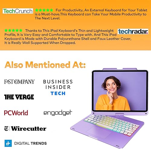 Miniatura 4 de Funda con teclado táctil para iPad Air 13 M2 2024, iPad Pro 12.9 con teclado de 65433 generación, trackpad, rotación de 360, cubierta de teclado