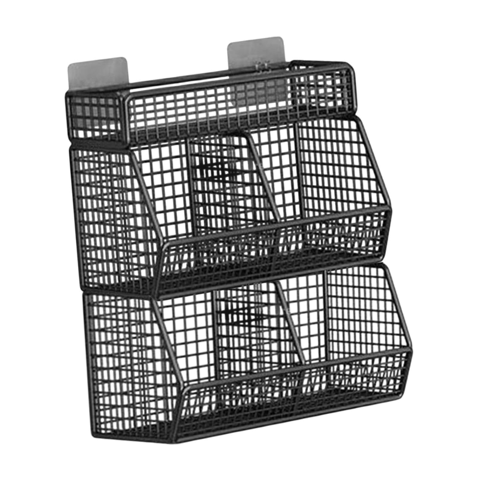 Cesta de pared – Almacenamiento de alambre de metal negro con 4 rejillas para cocina, armario, sala de estar, elegante solución de almacenamiento de pared para colgar