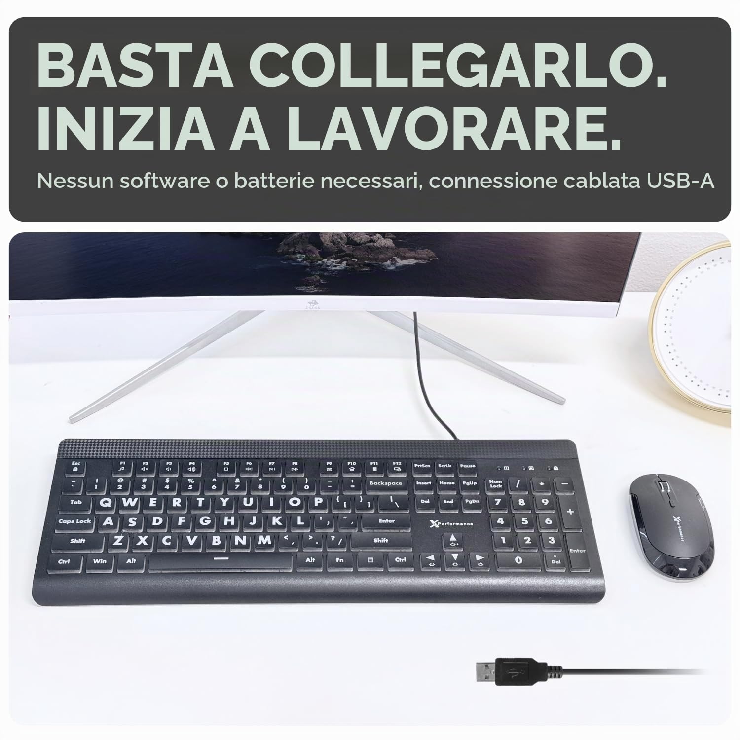 X9 Performance Tastiera retroilluminata di grandi dimensioni, facile da vedere, con cavo USB, layout a 107 tasti, 7 LED a colori, tastiera grande per ipovedenti, per PC Windows
