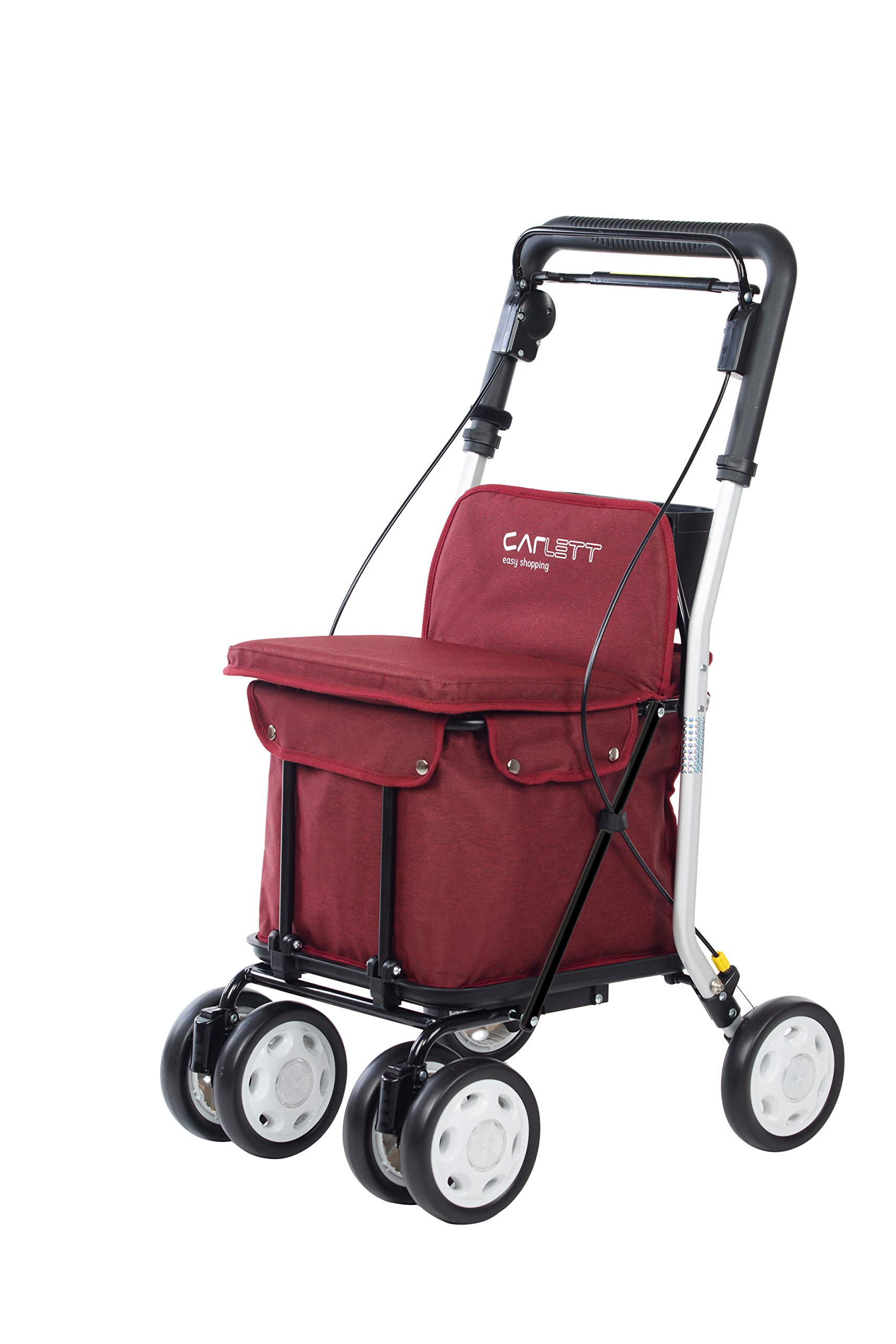Carlett Rollator und Einkaufstrolley mit Sitz, EU-Medizinprodukt, 29 L Tasche bis 15 kg, Ablagefach, höhenverstellbarer Griff, faltbar, verstellbare Räder – Comfort, Blaue