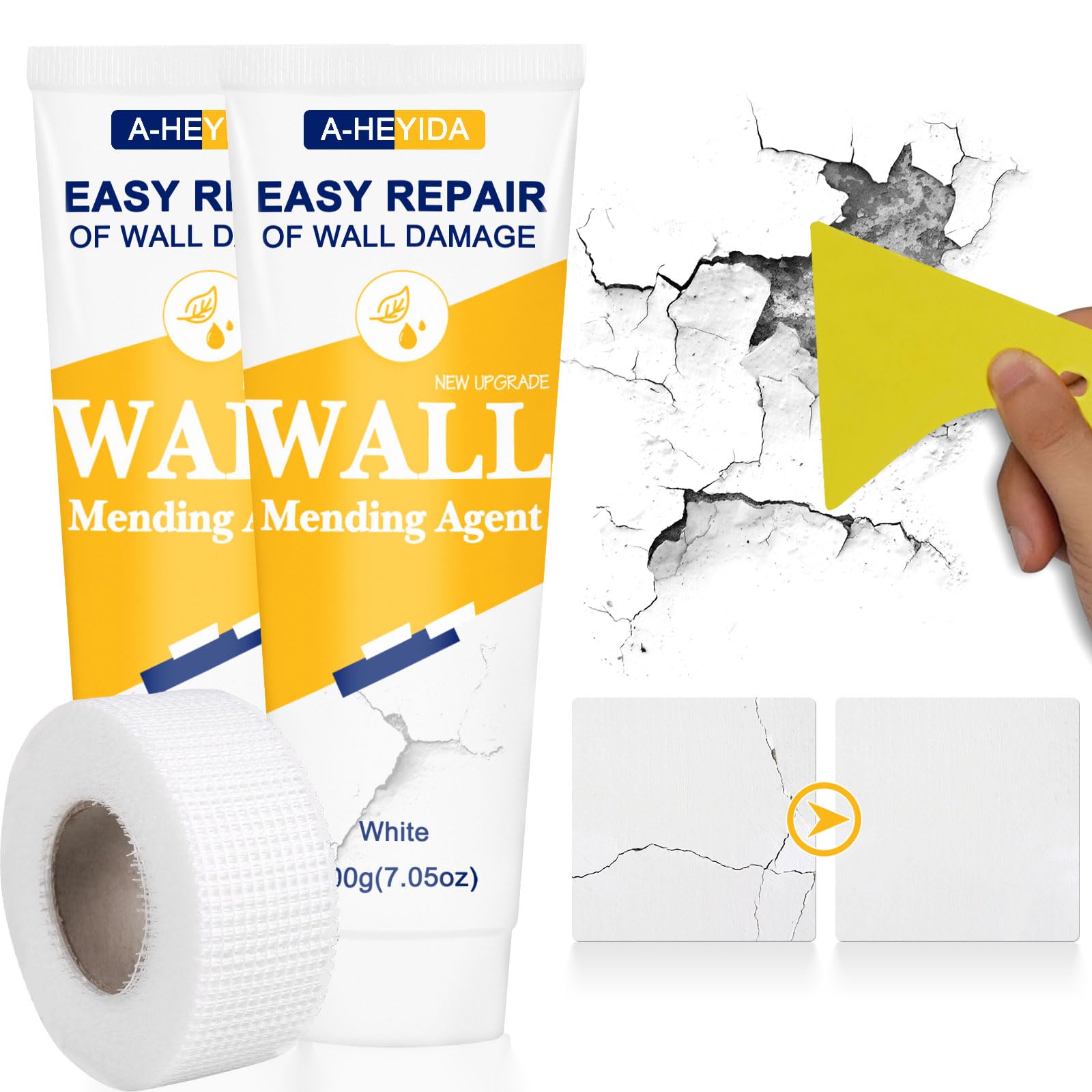 A-HEYIDA Wall Repair Kits - 400g Drywall Wall Mending Agent Easy to Quick Fill Hole and Cracks for Home Wall Ceiling, Wall Putty Repair with Scraper - White