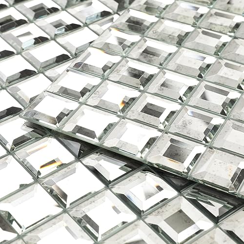 Miniatura 11 de Diflart Azulejo de mosaico de cristal de mosaico de cristal de diamante 3/4 pulgadas paquete de 5 (plata)