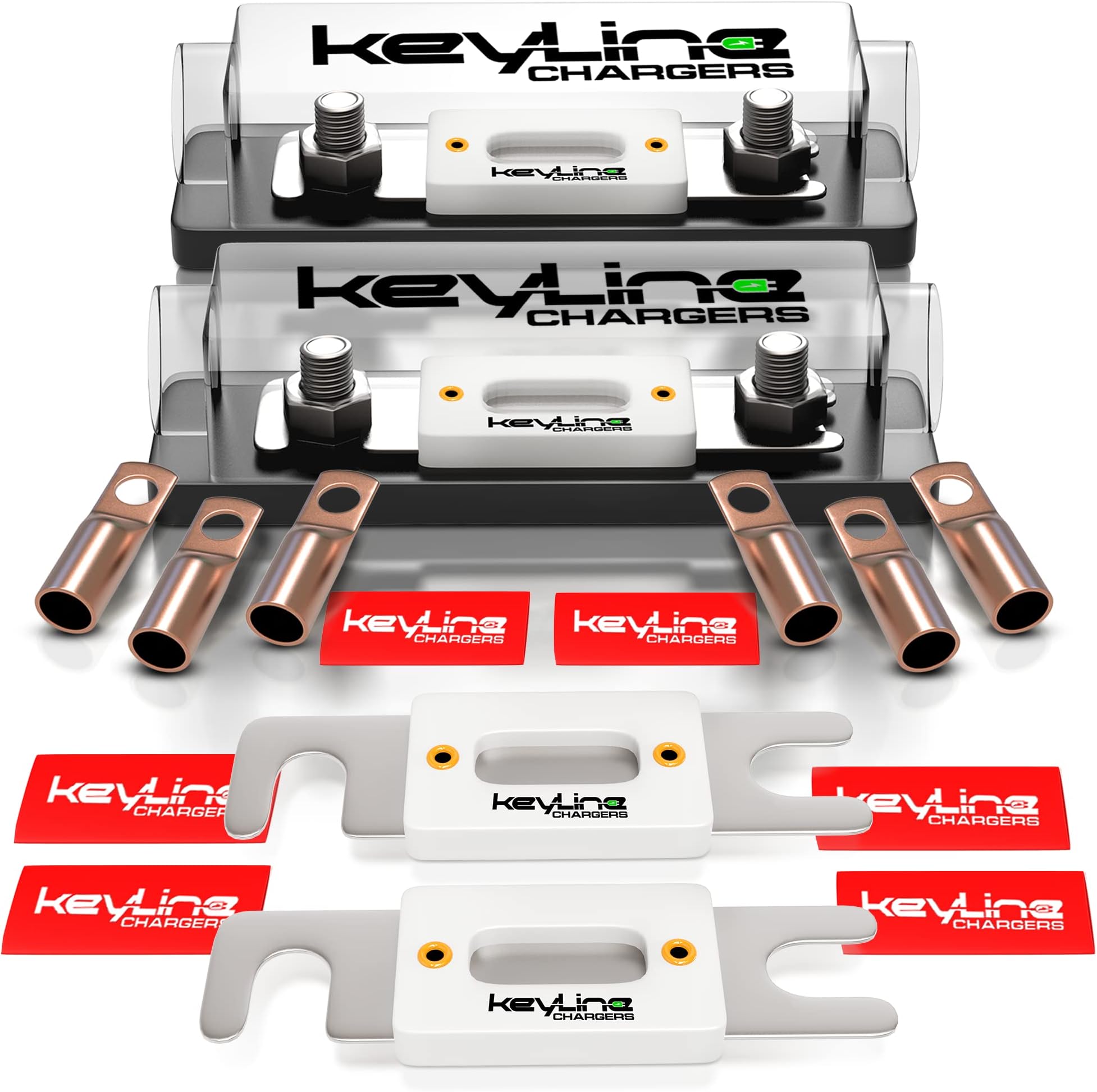ANL Fuse Holder 150 Amp Complete Kit - Inline Professional Grade Ceramic ANL 150 Amp Fuse Block Car Audio | Weatherproof Design | 8 AWG Mega Fuse Holder, and Copper Lugs by Keyline Chargers
