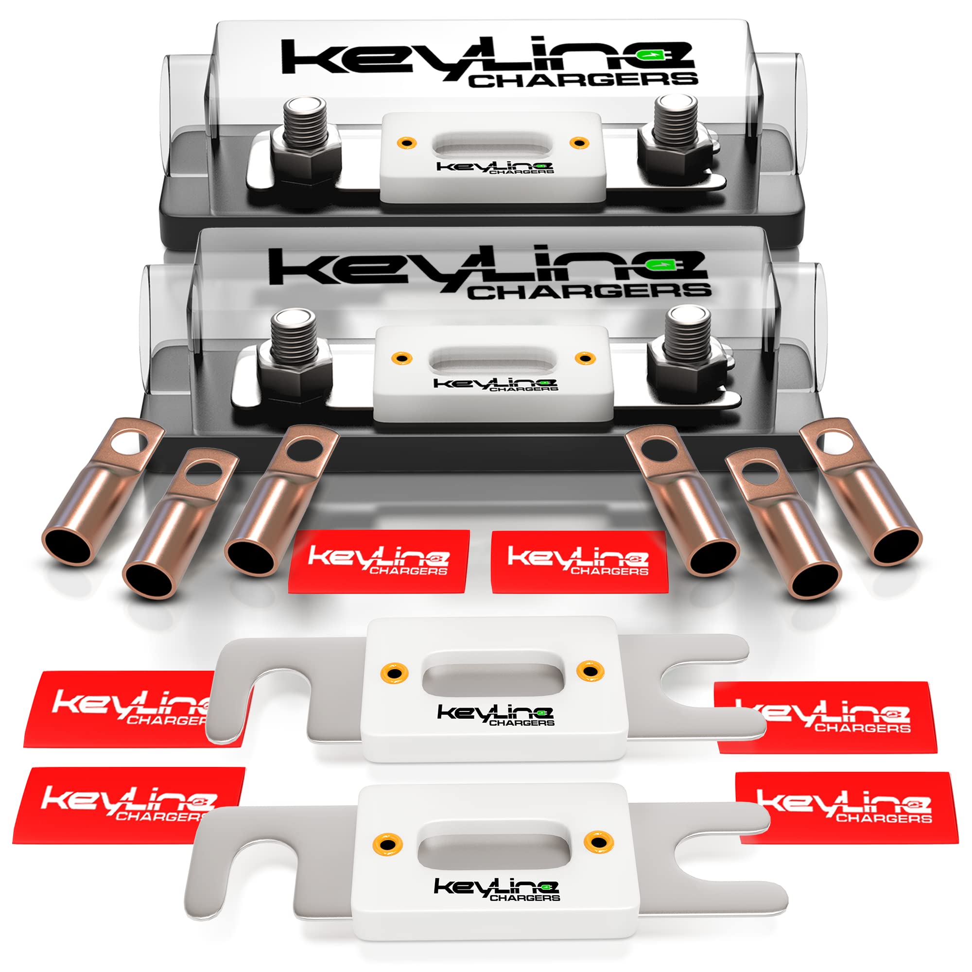ANL Fuse Holder 150 Amp Complete Kit - Inline Professional Grade Ceramic ANL 150 Amp Fuse Block Car Audio | Weatherproof Design | 8 AWG Mega Fuse Holder, and Copper Lugs by Keyline Chargers