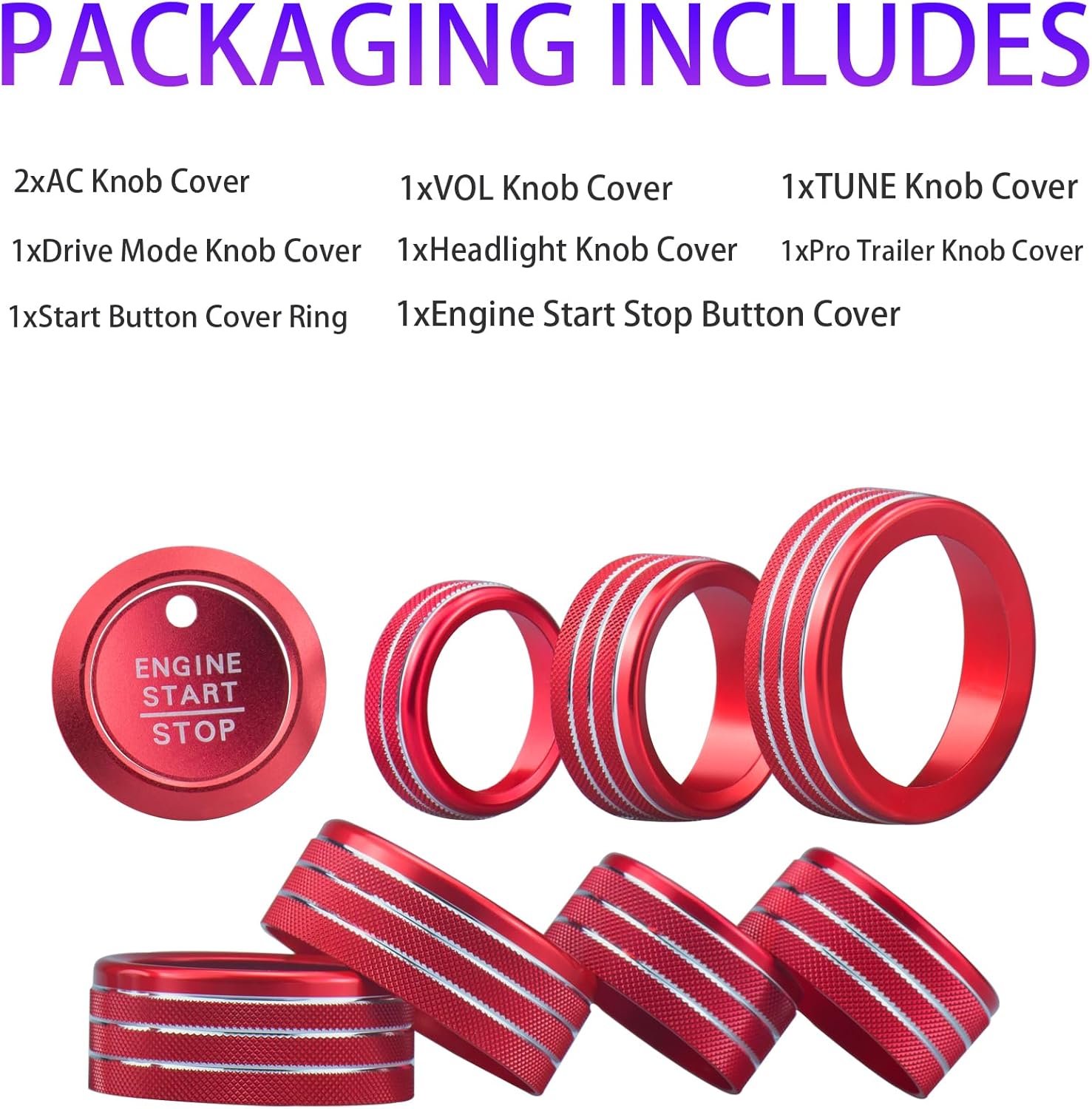 for Ford F150 2021-2025/F250 F350 F450 2022-2025, 9 pcs Accessories: Air Conditioner, Volume Radio, Driving Mode, Headlight Switch, Trailer Control, Engine Start Stop, Car Interior Decoration (red)