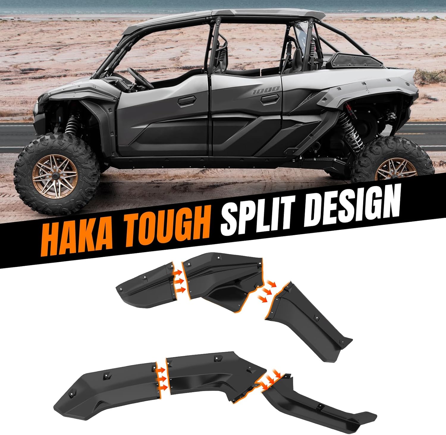 HAKA TOUGH Fender Flares for Kawasaki Teryx KRX 4 1000 Accessories 2023 2024 2025, XXL Wider Extended Mud Flaps for KRX4 1000, Fender Guards Mud Guards Extension for Kawasaki Teryx 4.