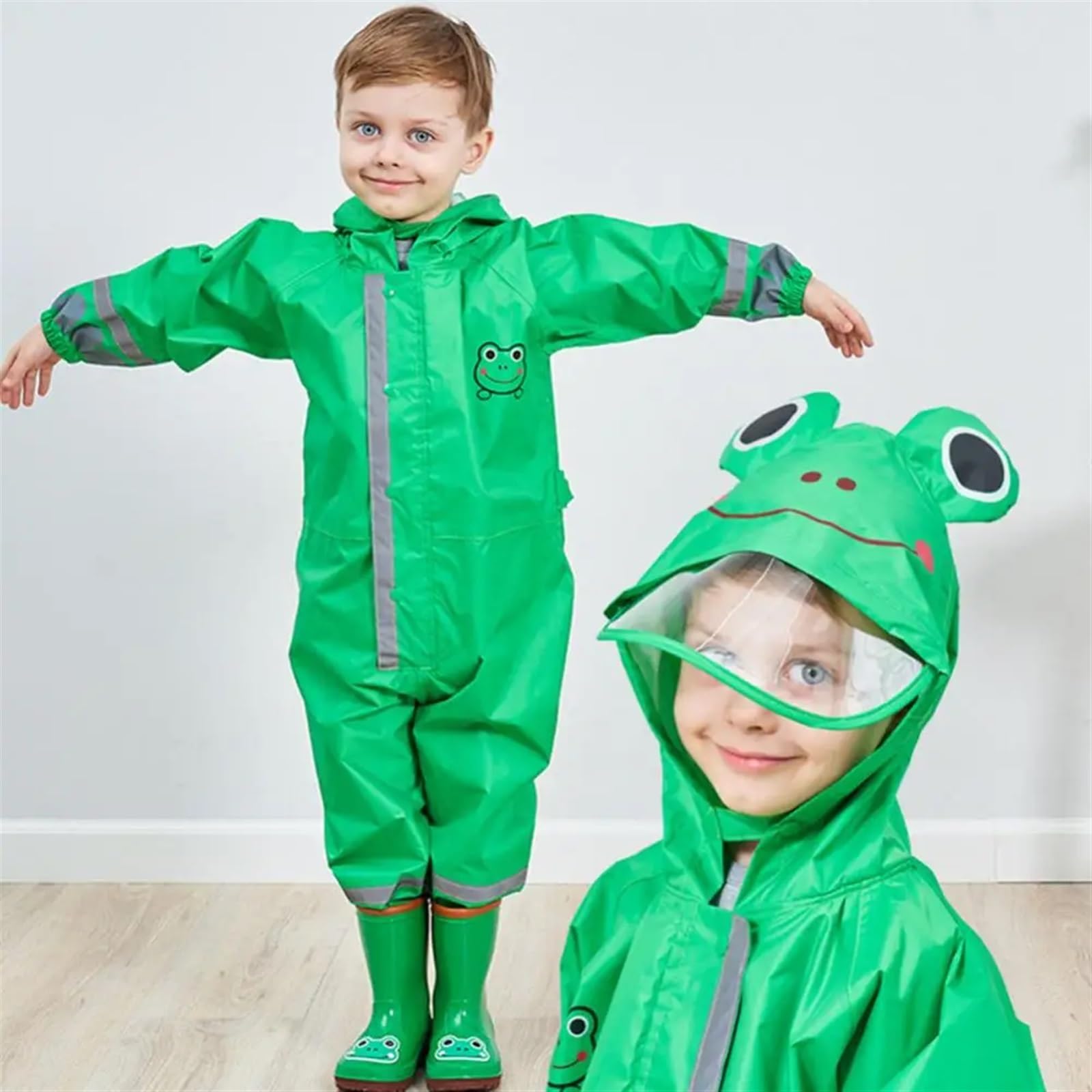 Chubasquero NiñO Chubasquero for niños y niñas, Mono Impermeable con Capucha, Ropa Impermeable y Pantalones for niños de 1 a 10 años, 1 ud.(Yellow,L)