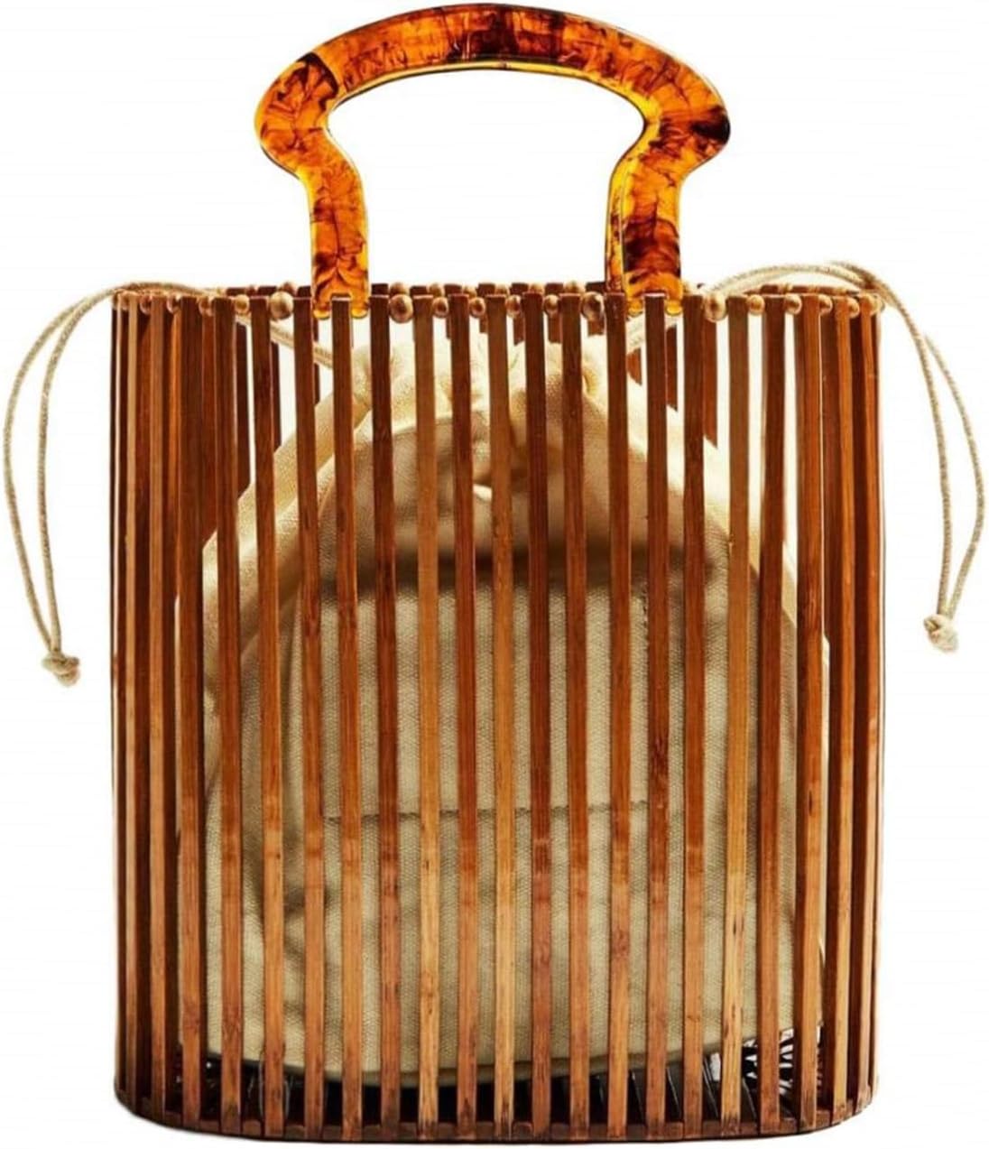 Womens Fashion Bamboo Bag with Acrylic Handle Bucket New