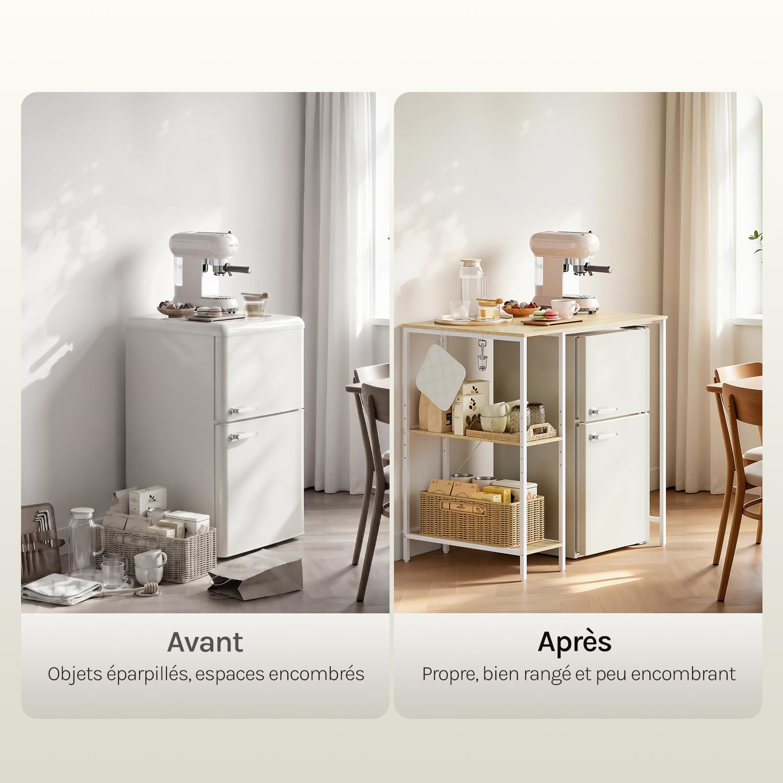 EUGAD Meuble Lave-Linge 2 Étagères Réglables Latérales 90x60x91 Blanc+Chêne | 2 Étagères Réglables, Latérales