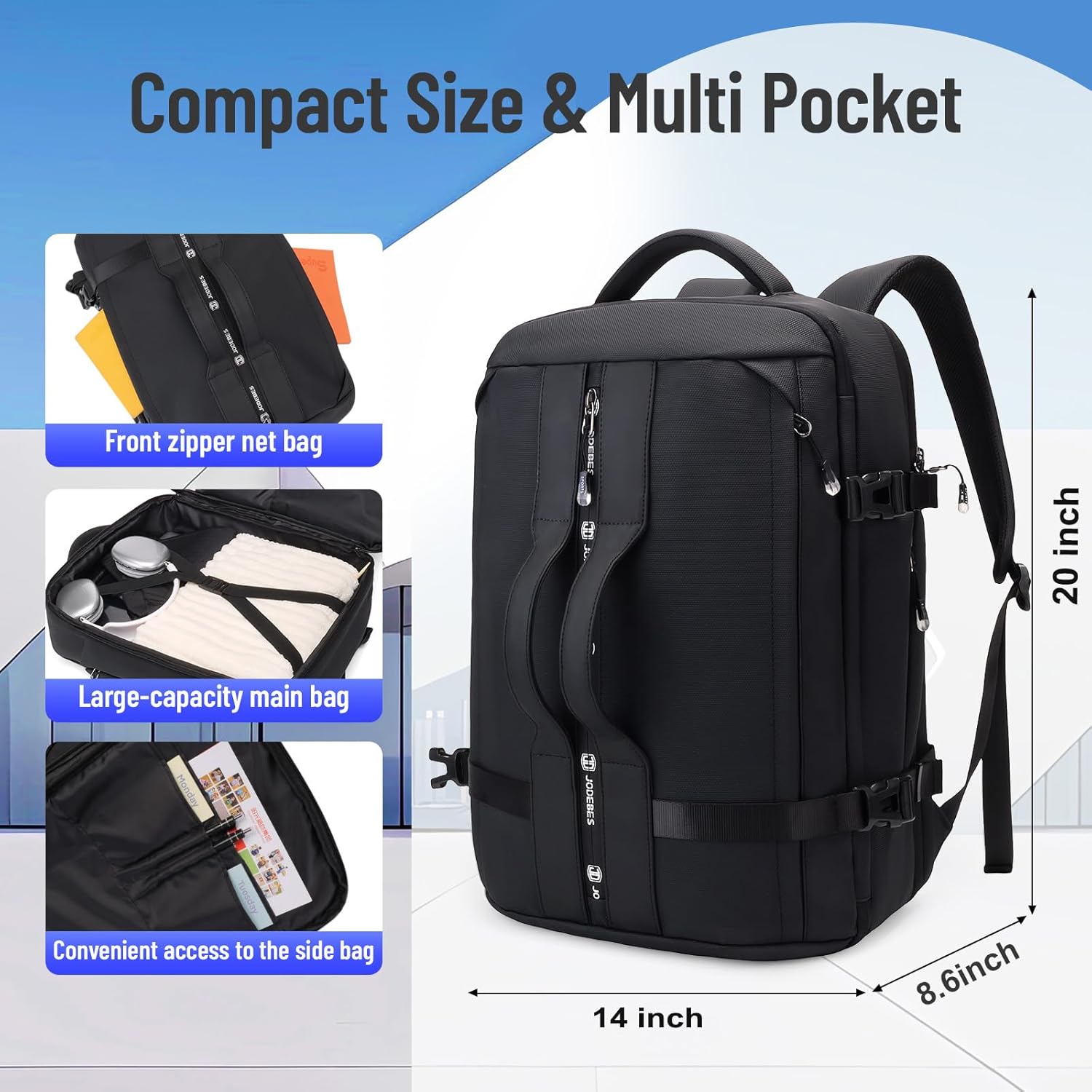 50L Carry on Travel Backpack for Men Women Airline Approved Convertible Duffle Backpack Luggage Bag,TSA Overnight Bags,fits 17" Laptop Smart Backpack-Black