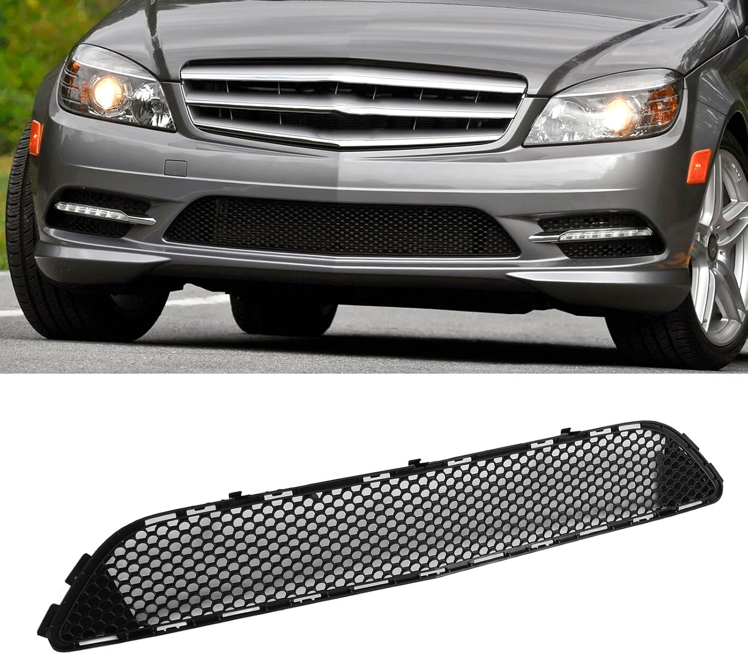 Front Lower Bumper Grille Grill Fit for Benz C Class W204 Amg Line 2008-2011, C63 2008-2011, Grille Center Black, OE Number 2048850153
