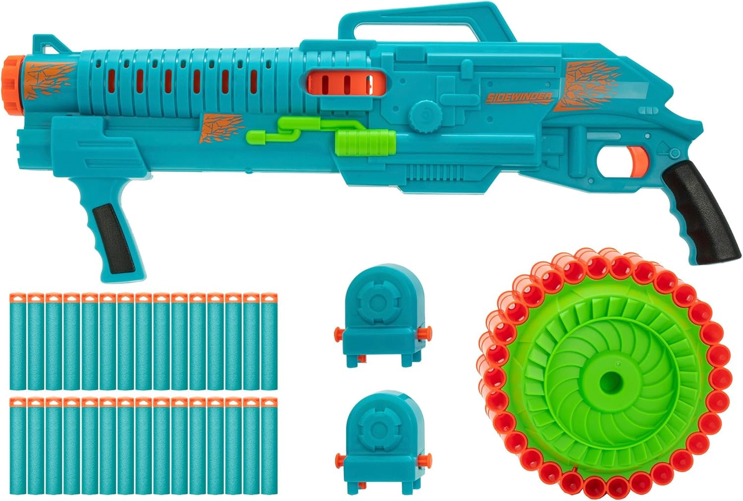 Air Warriors: Sidewinder Dart Blaster - Non-Stop Action, Detachable Dart Drum Holders, 30 Accu-Blast Darts, Shoots Up To 80ft, Kids Toy, Ages 6+
