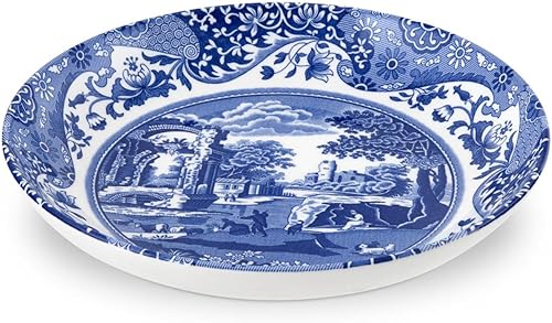 Spode Tazón para pasta italiana azul, juego de 4 9 pulgadas, blanco