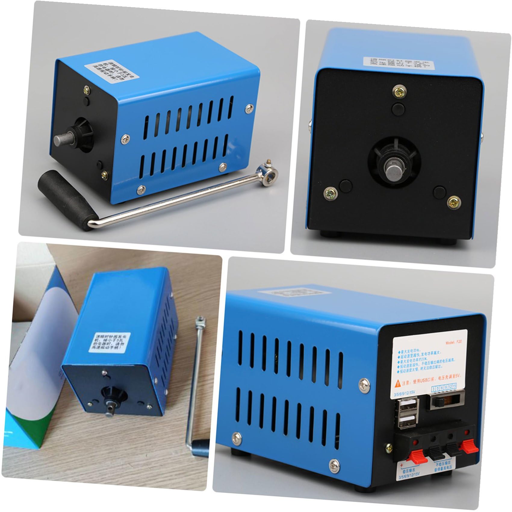 Gadpiparty Generatore a Manovella Portatile USB per Esterni, Caricabatterie Manuale Regolabile Dissipazione Calore, Leggero e Compatto per Campeggio e Emergenze