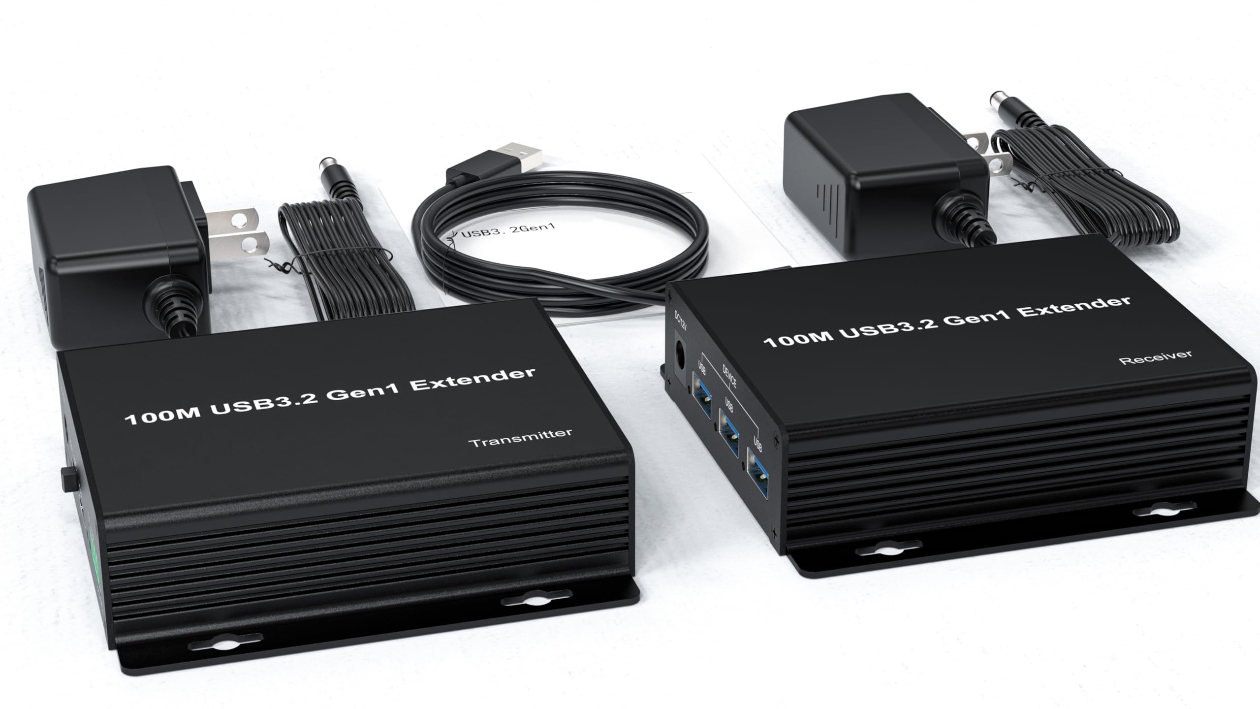 PremiumCord Extender USB 3.2 a 4 Porte su Cat5E/Cat6/Cat6A fino a 100 m, 5 Gbps, RJ45, Ethernet, Custodia In Metallo, Nero