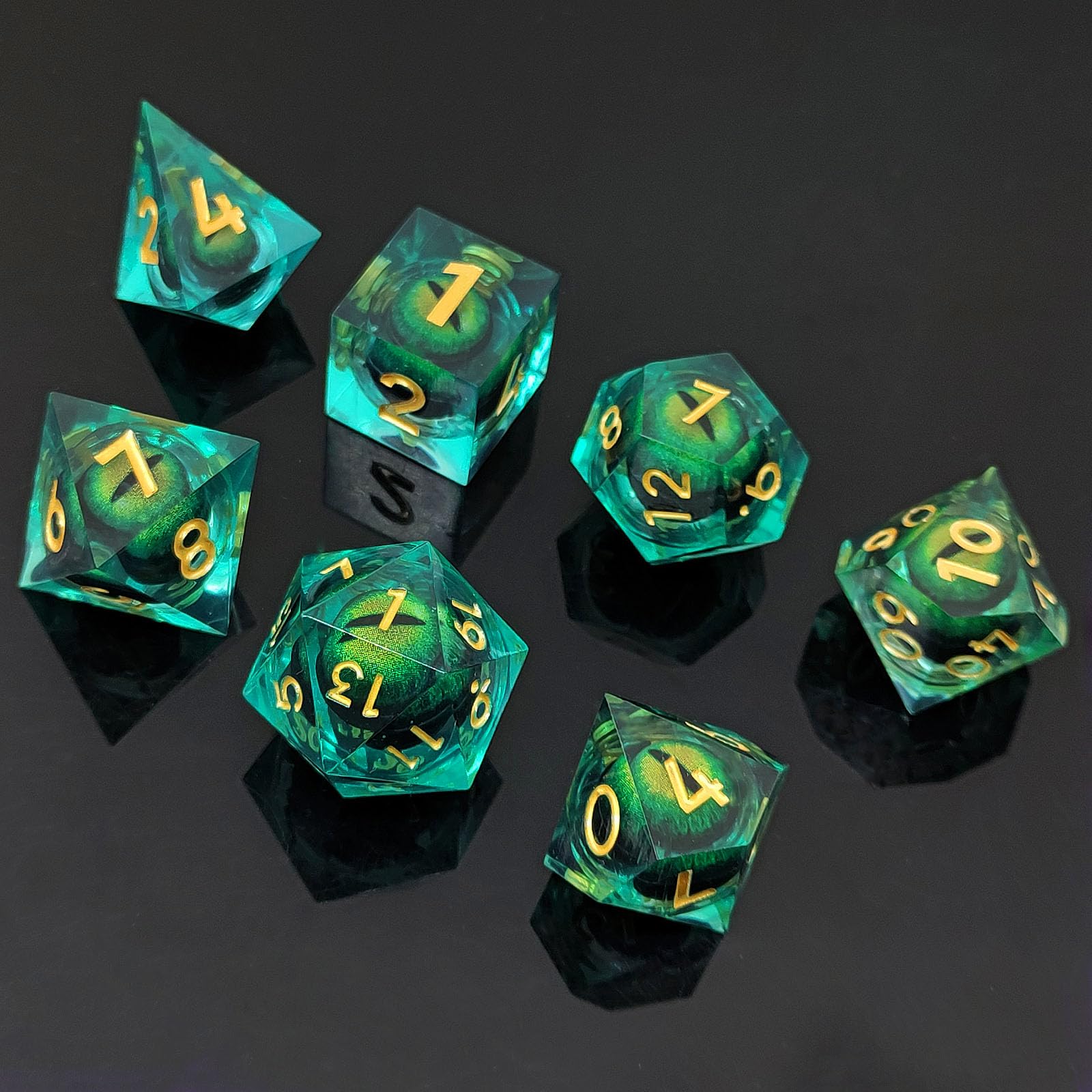ORUZA 7 PCS Dragon Eye DND Dice Liquid Core D&D Dice Resin Sharp Edge Polyhedral D&D Dice Set for Dungeons and Dragons Role Playing Die D20 D12 D10 D8 D6 D4 D% - Image 4