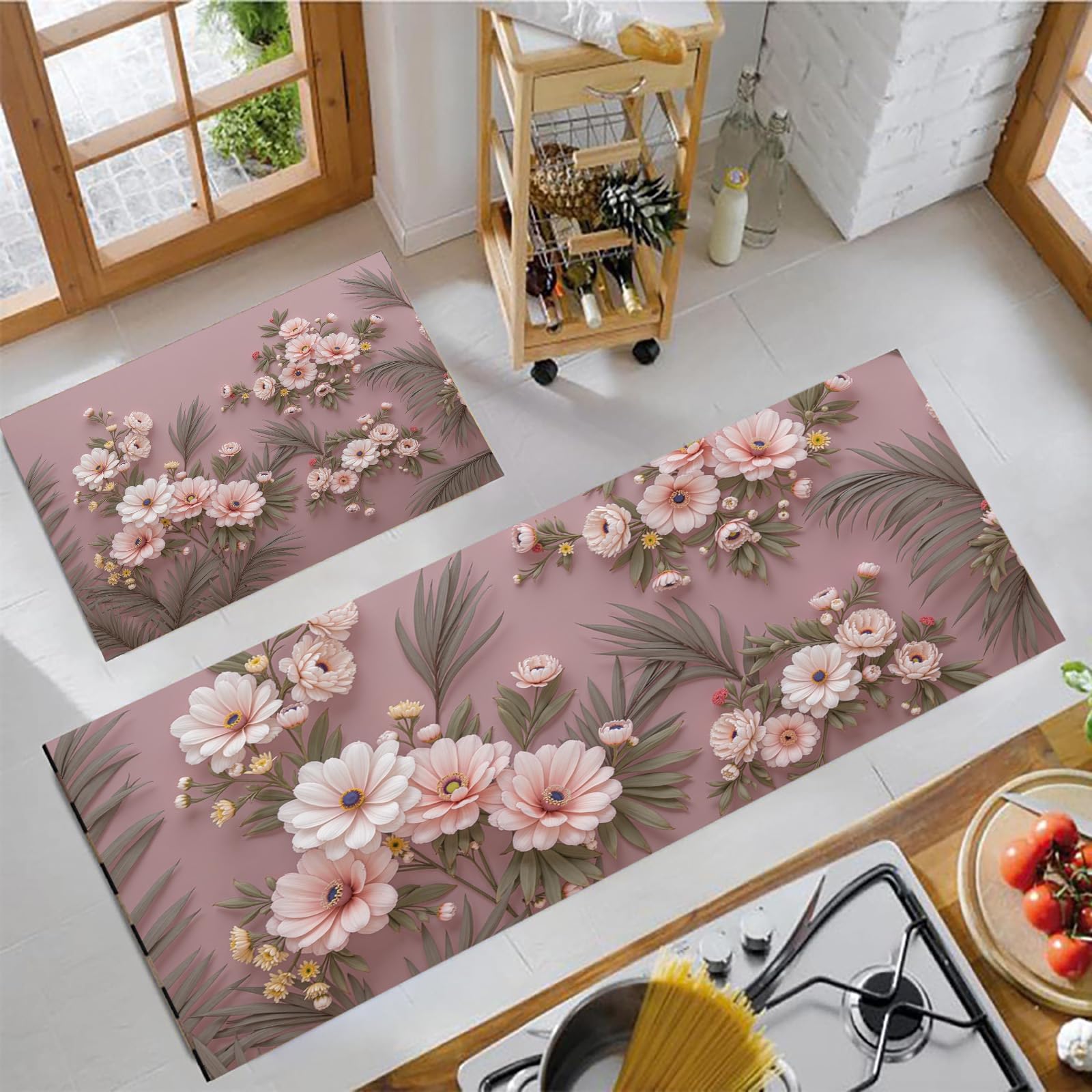 Alfombras y tapetes de cocina de 50x80 y 50x120 cm con diseño tridimensional floral