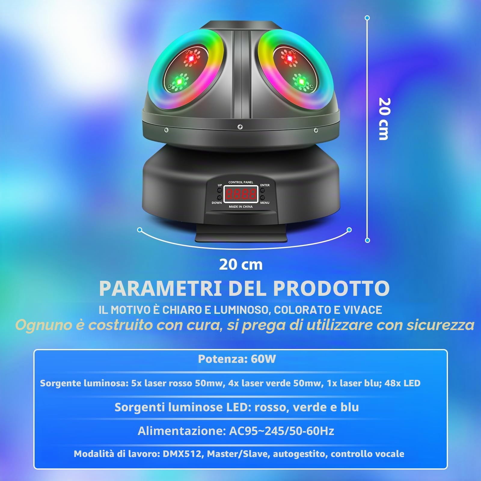 Luce da discoteca per feste, Moving Head, LED RGB, proiettore DJ, controllo musicale, DJ, effetto DMX, per KTV, riunioni di famiglia, matrimonio, compleanno, Halloween (T100)