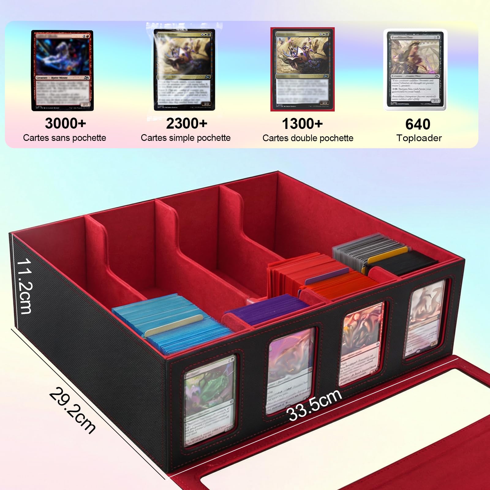 Commander Boite Rangement Carte pour Magic The Gathering(MTG)/ TCG/YuGiOh | Deck box avec Commander présentoir avec poignée de transport & 4 bouchons & 24 intercalaires