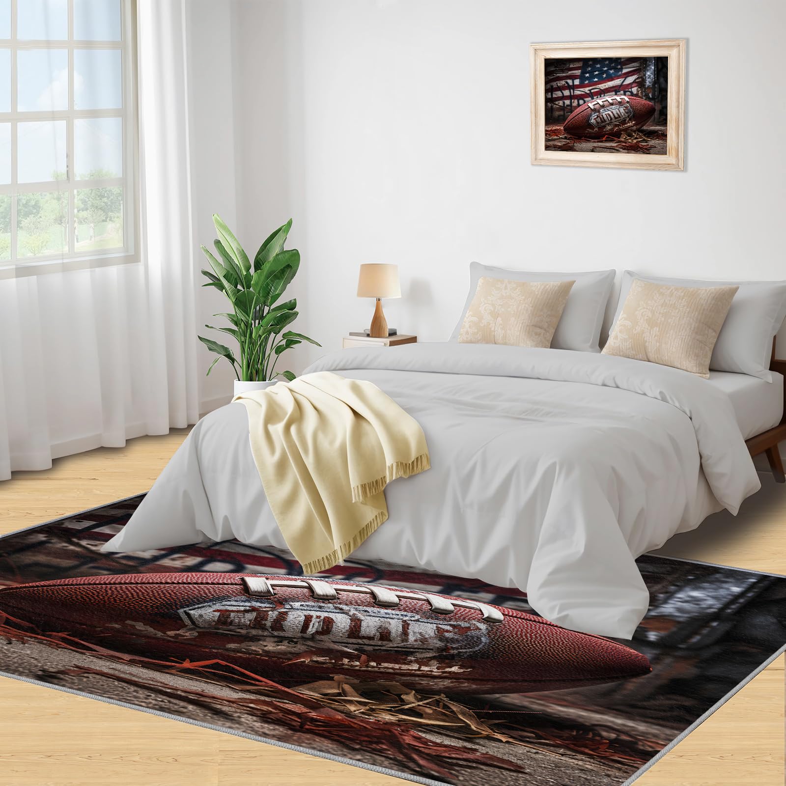 Tapis d'intérieur antidérapant pour salon, chambre à coucher, chambre d'enfant, dortoir, motif football américain, drapeau américain, 140 x 200 cm