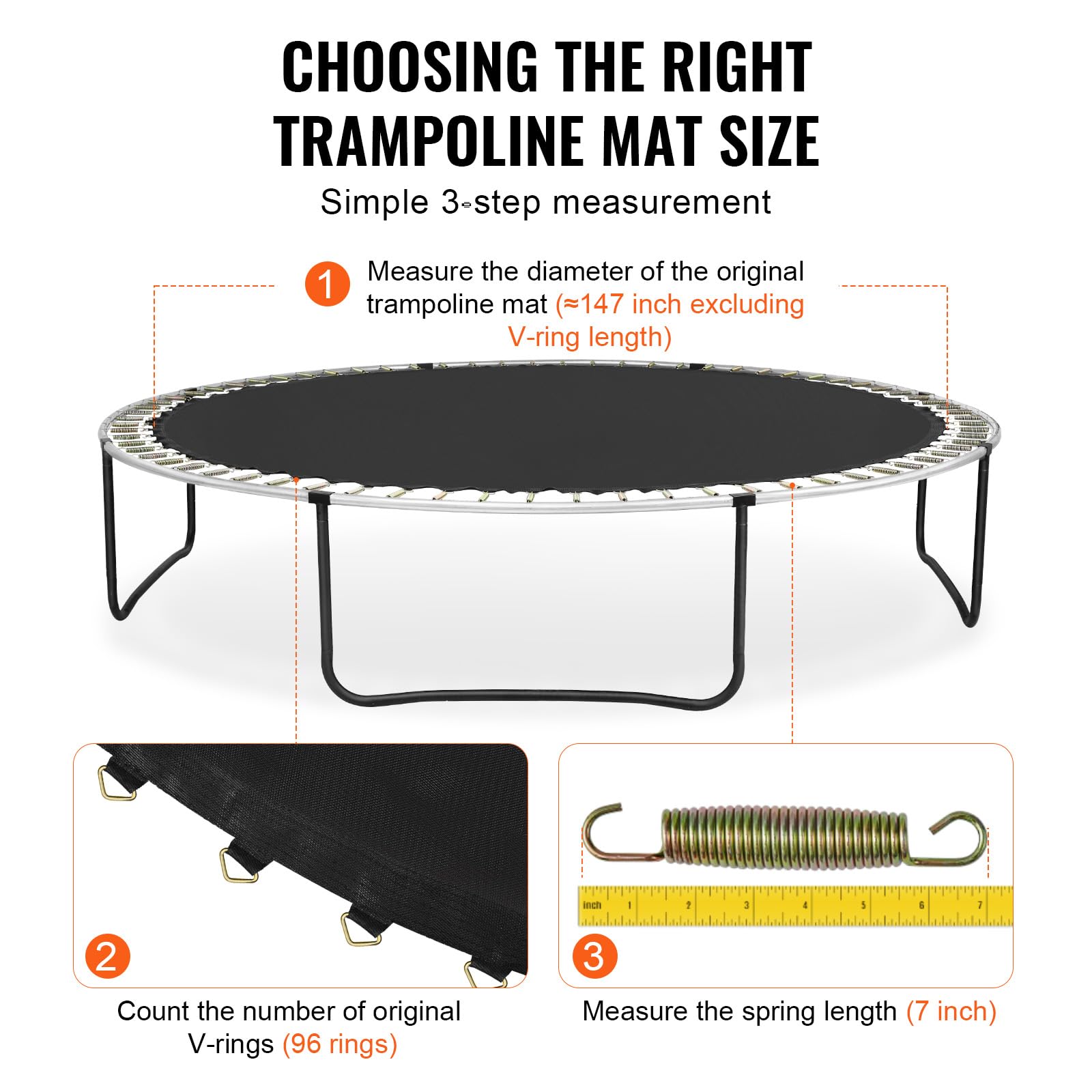 VEVOR Tappetino di Ricambio per Trampolino, Tappetino da Salto Universale Trampolino Rotondo 426 cm, Rinforza Tappetino Resistente ai Raggi UV, con Strumento Molla Anelli V, Molle 17,8 cm Lunghezza