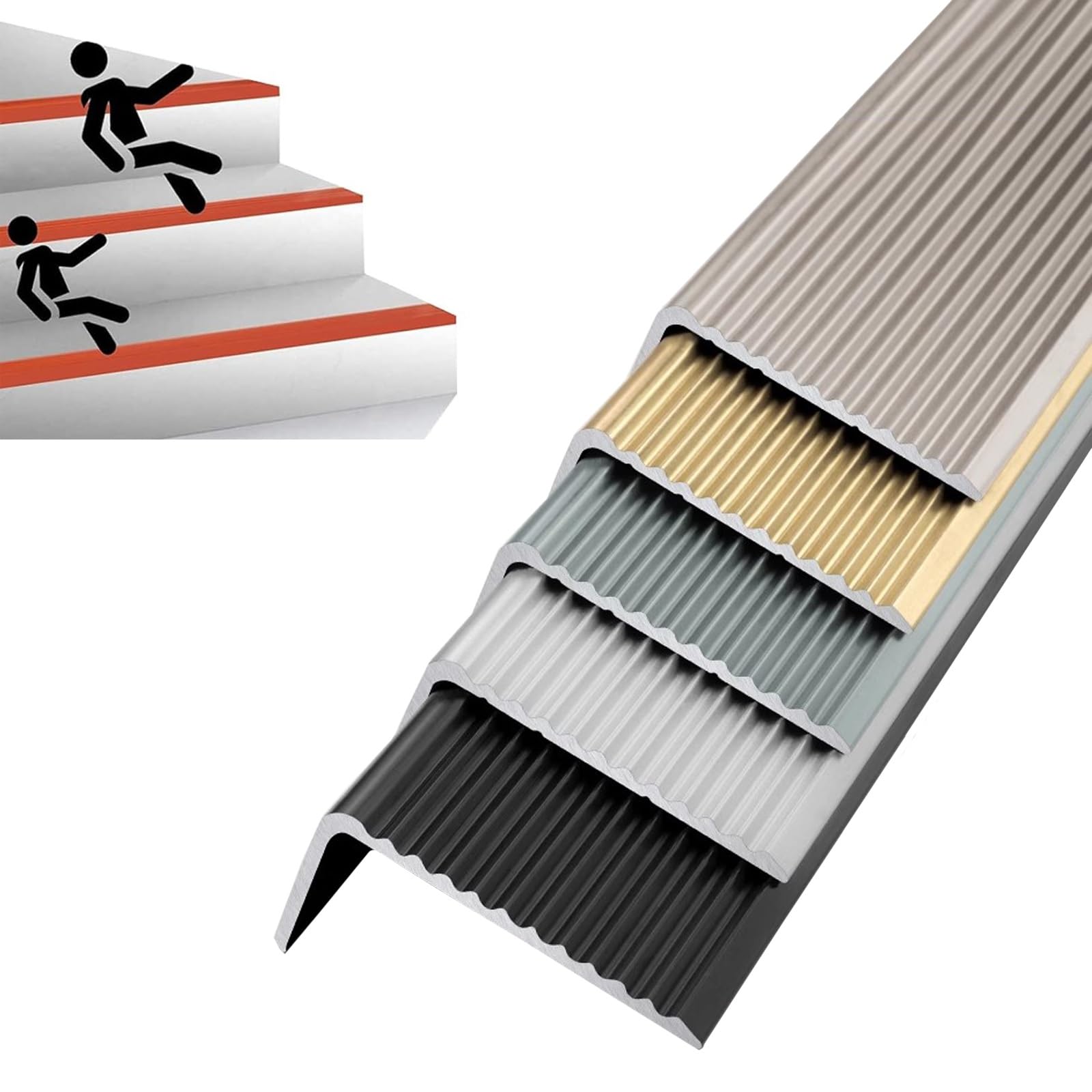 Profilo Antiscivolo Per Scale In Alluminio Anodizzato 3x90 Cm, Striscia Angolare Protettiva Per Gradini, Ideale Per Legno, Marmo E Cemento, Facile Da Installare
