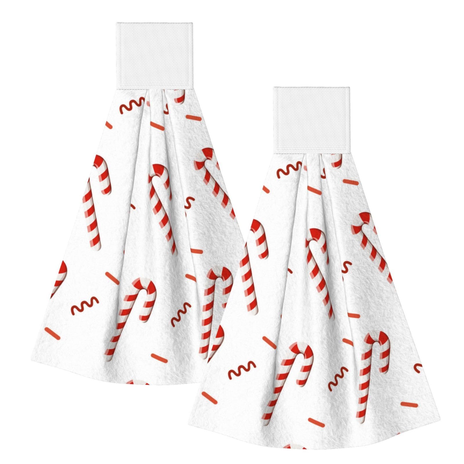 DOPKLNA Candy Cane, 2 Pcs Hanging Coral Fiber Hand Towels for Bathroom, Absorbent Kitchen Towels