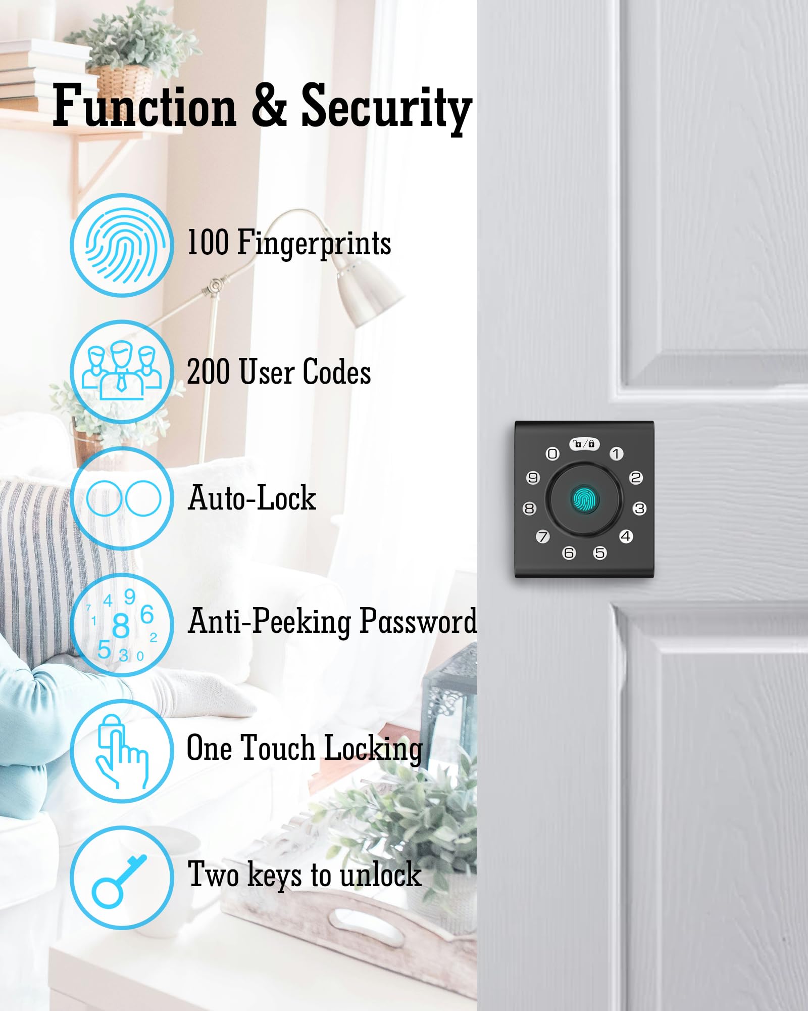 LELOUPFIDELE Cerradura inteligente – Cerradura de puerta de entrada sin llave con cerrojo de teclado, huellas dactilares y código antimirada, diseño compacto, bloqueo automático, fácil de instalar