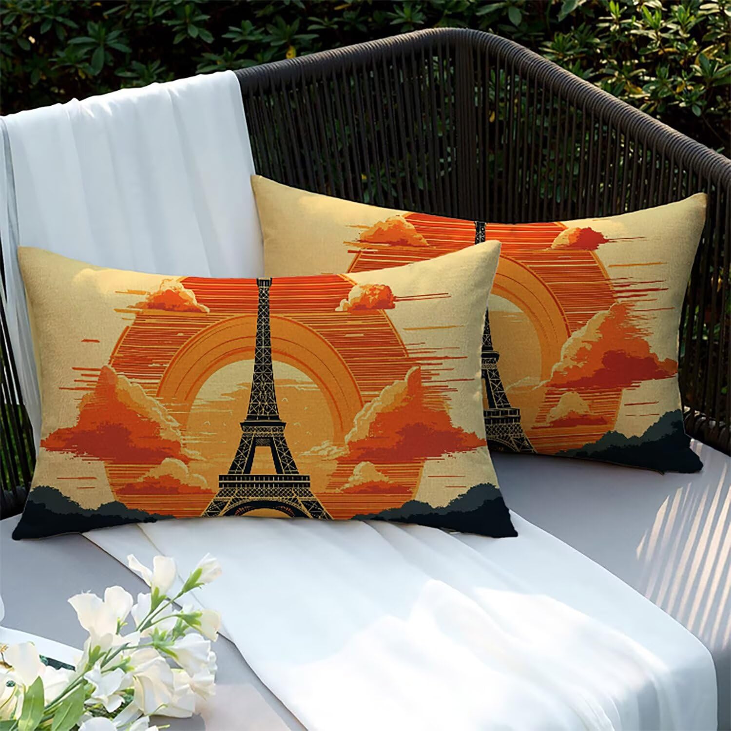 Coussins canapé pour terrasse et salon de jardin avec housses en lin 60x40