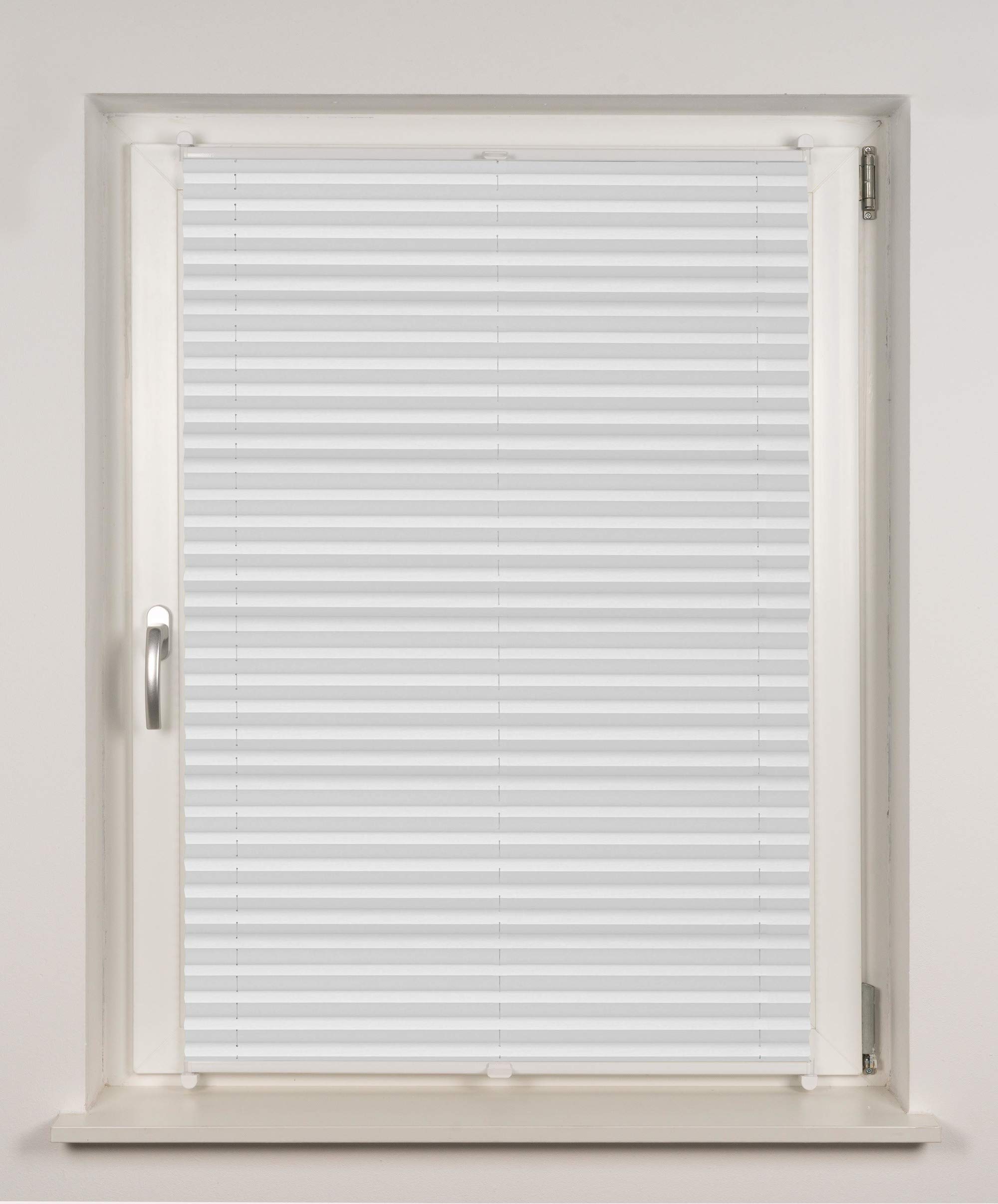 Plissee Klemmfix auf Maß für alle Fenster innen, ohne Bohren, Montage Klemmträger Sonnenschutz Sichtschutz Rollo Blickdicht Weiß B: 71-80 cm, H: 201-250 cm