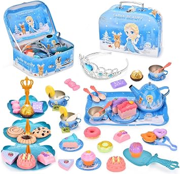 50-Piece Princess Tea Party Set with Teapot, Dessert Tray, Cups & Pastries Pretend Play Kitchen Toy with Carrying Case, Birthday for Girls Ages 3-8