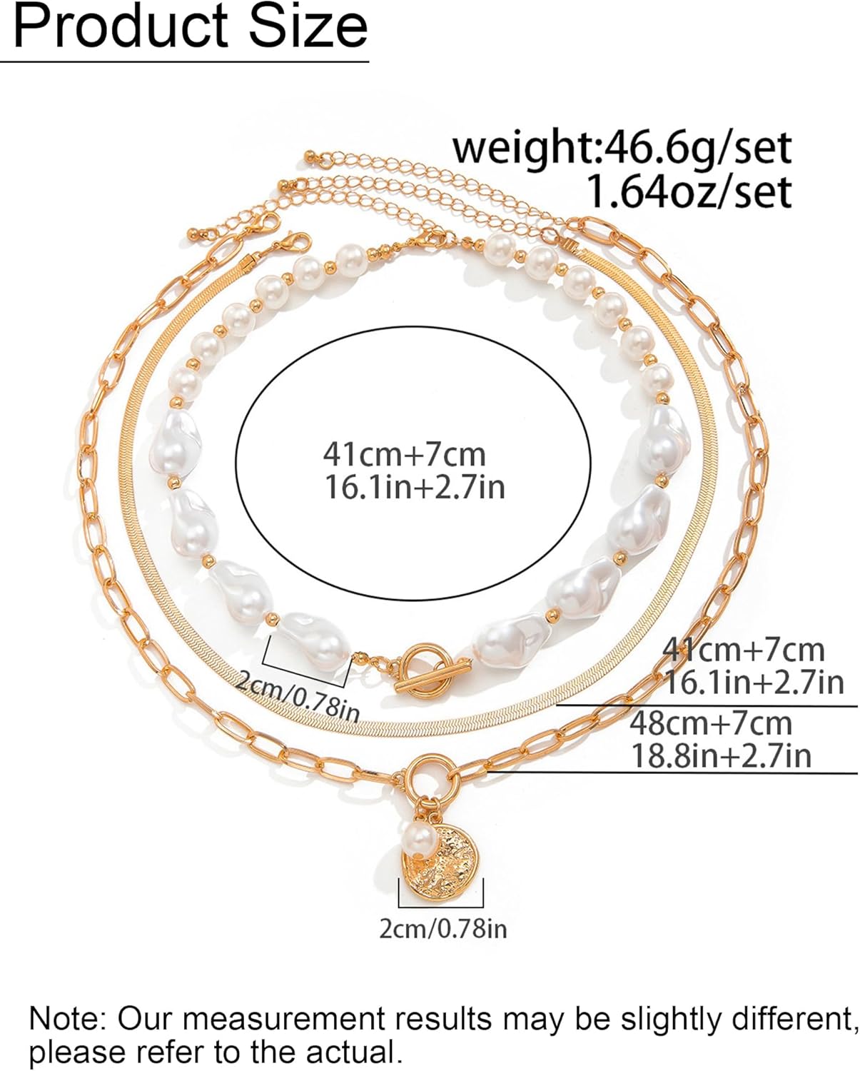 Gold Layered Necklaces for Women Chunky Layered Gold Necklaces Stacked Paperclip Chain Pearl Necklace Herringbone Toggle Clasp Choker Trendy Jewelry Gifts for Her - Image 7