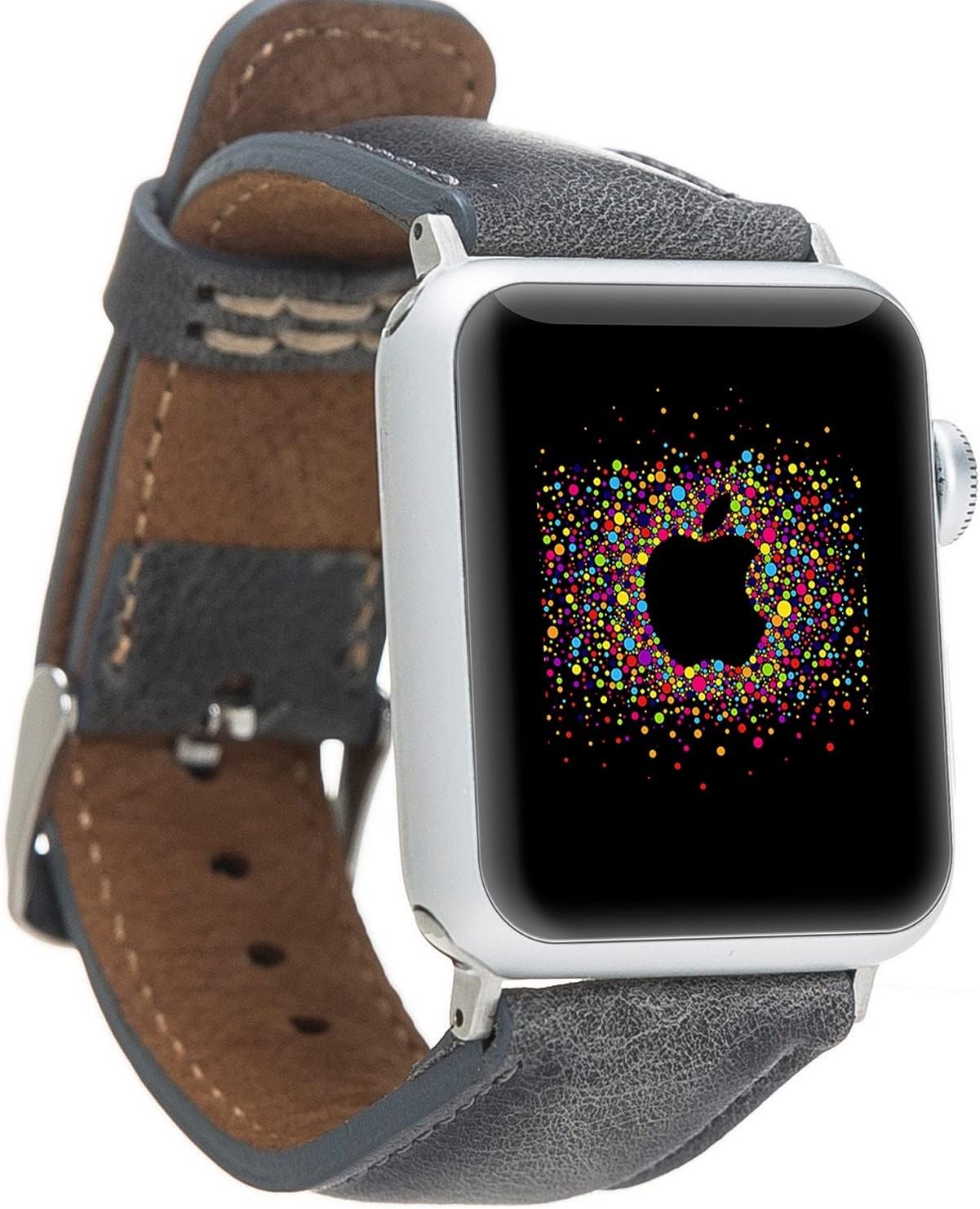 Navy Blue Compatible with Apple Watch Band for Series 8-1, 45, 44, 41, 40 mm Strap, Man or Women, Genuine Leather, Engraving Available, HANDMADE