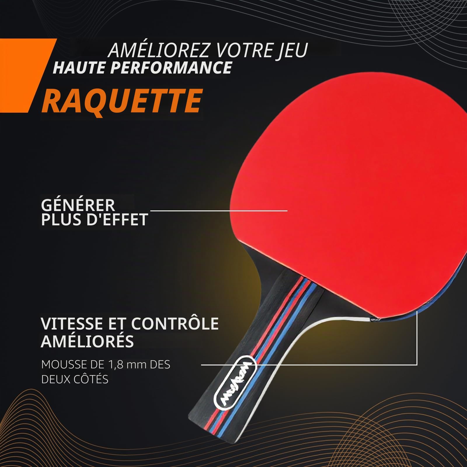 Ensemble de fouets de ping-pong avec balles, entraînement et loisirs, fouets de tennis de table et accessoires intérieurs