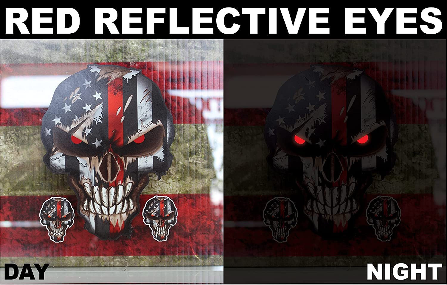 Pegatina Vinilo Bandera Americana Calcomanía De Vinilo De Bandera Americana  Con Calavera En Línea Roja - ¡7 Piezas Para Personalizar Tu Vehículo!  Pegatinas Coche Bombero Camion, image size:1500x958