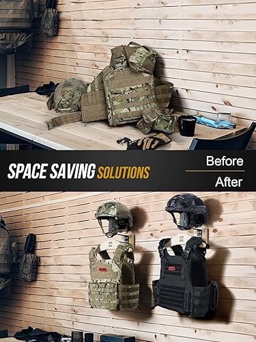 Miniatura 3 de ONETIGRIS Soporte de pared para equipo táctico, soporte de pared para casco de motocicleta, soporte para placa de soporte de chaqueta, organizador