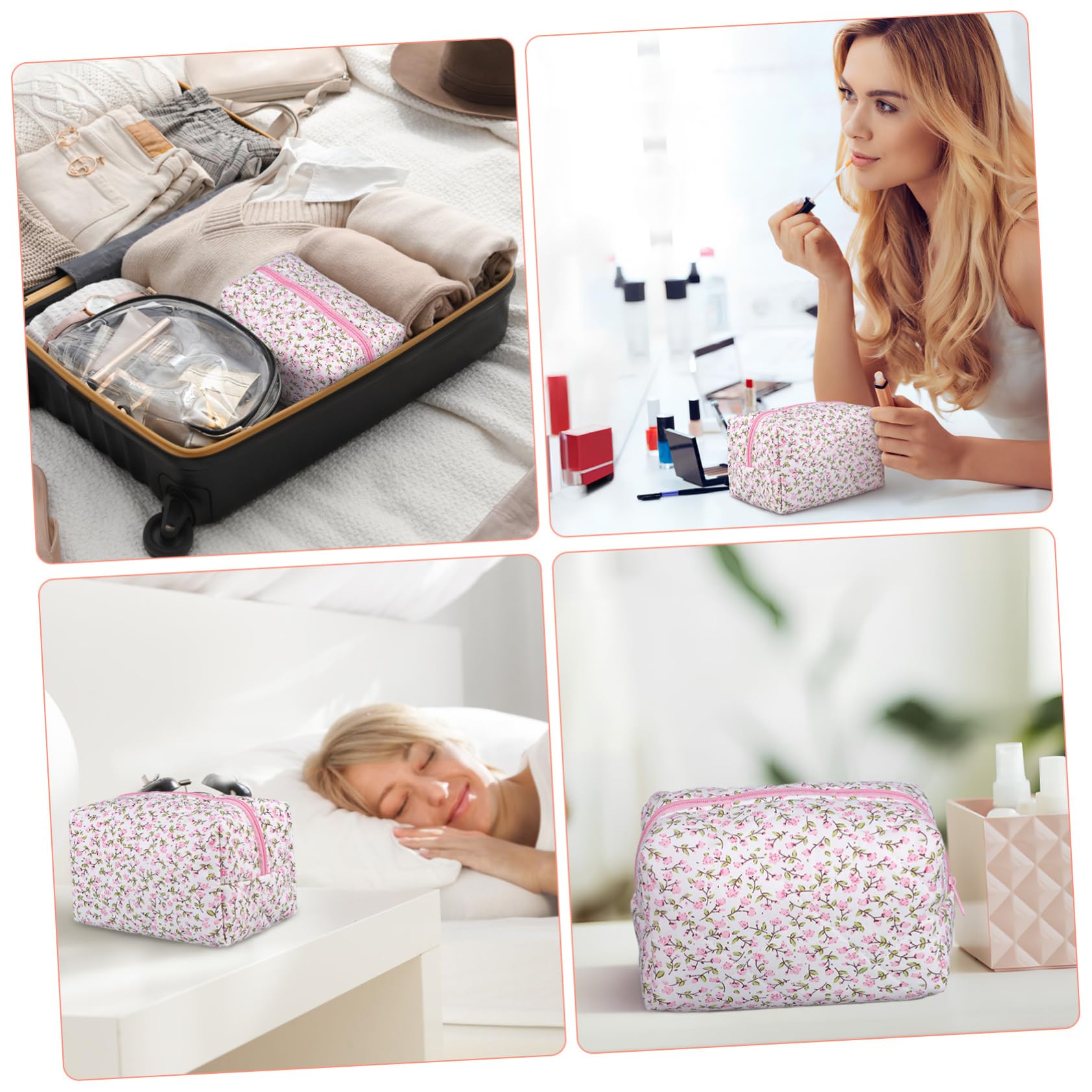 4piezas Bolsa De Maquillaje Floral para Organizador De Cosméticos Portátil para Mujeres Neceser De Maquillaje y Elegante