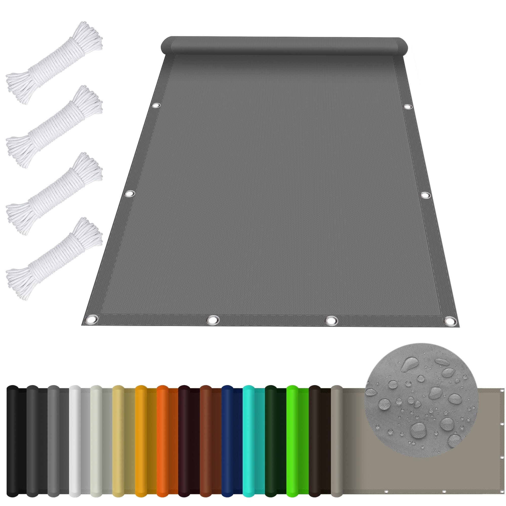 Toile ombrage 1.5x2m gris clair protection UV et pluie avec cordons pour jardin