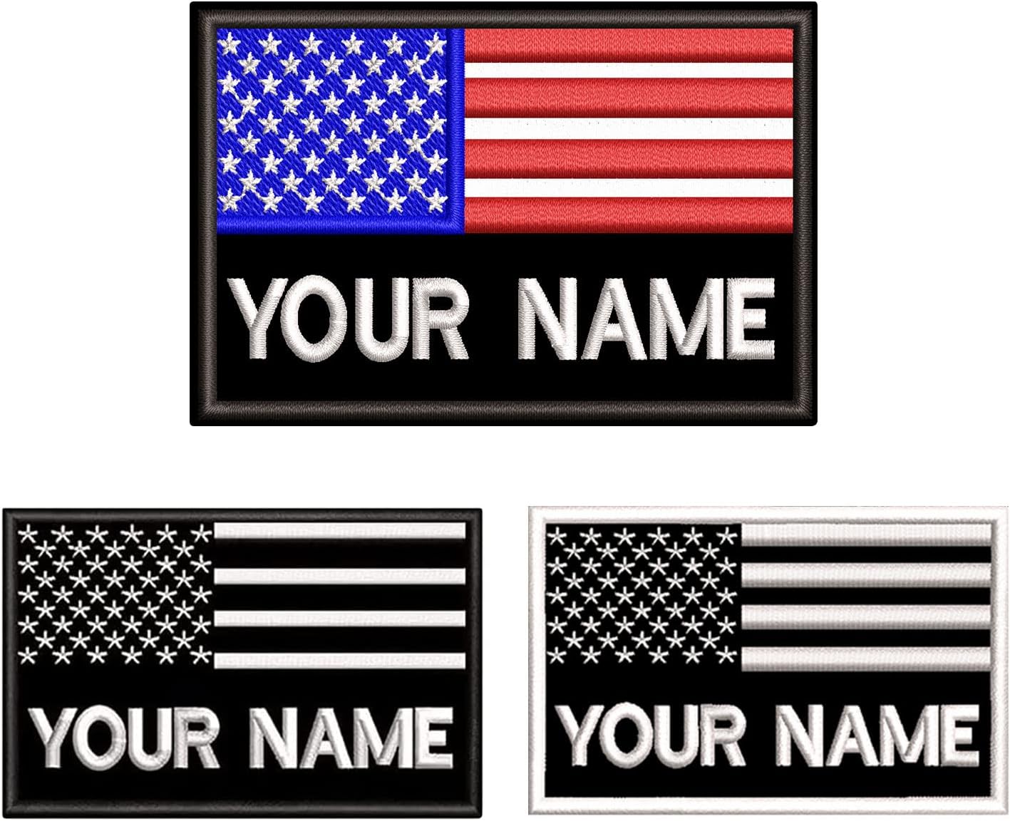 Kamao Custom Name Patches, 2 Pieces Personalized US Flag Military Patches , Embroidered Tactical Name Patch with Hook and Loop for Backpacks Caps Hats Jackets, Black, 9x6cm