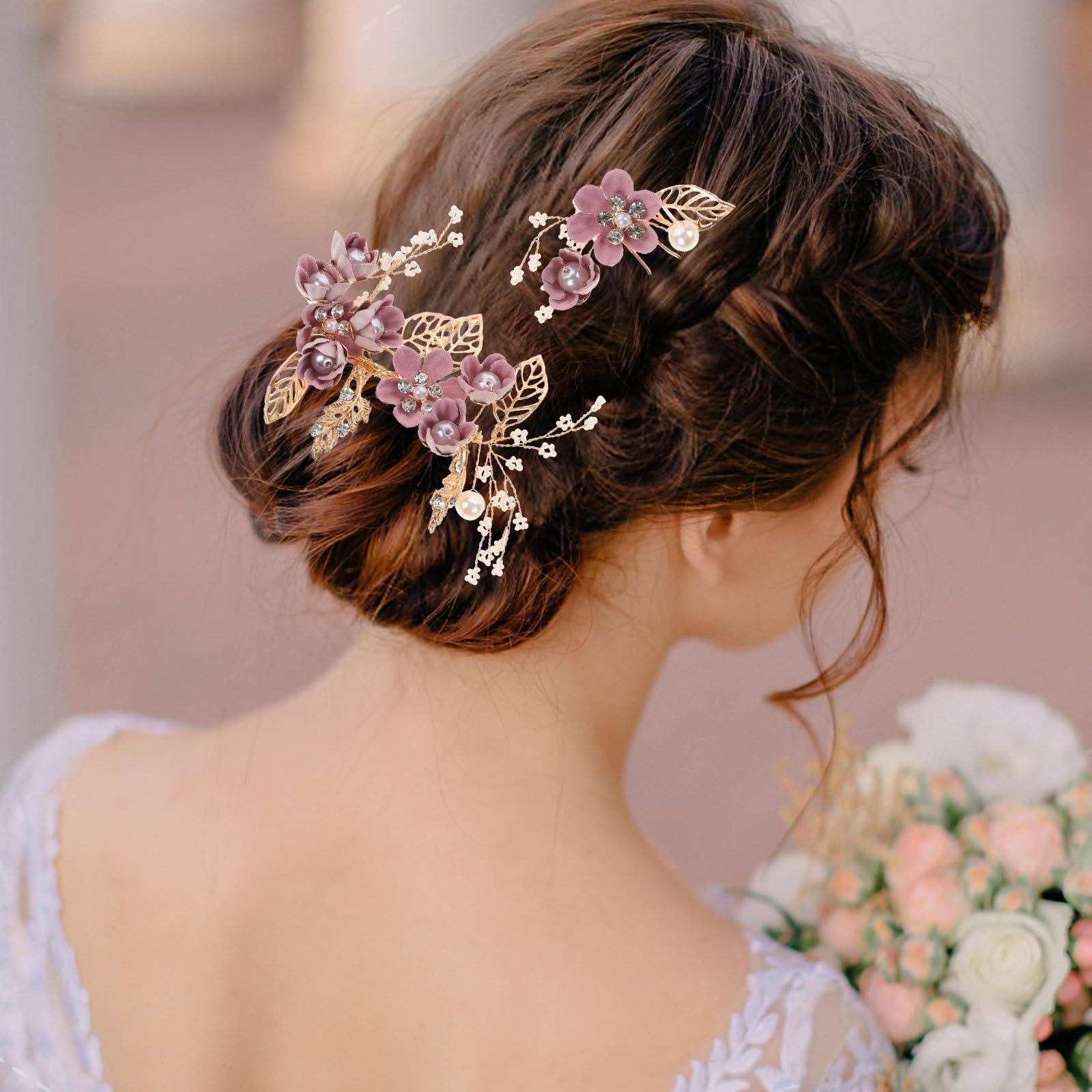 4 Pcs Flower Headpieces Rhinestone Crystal Wedding Hair Accessories for Girls PAGOW 4Pcs Crystal Flower Bridal Hair Clips - Rhinestone  main image 3
