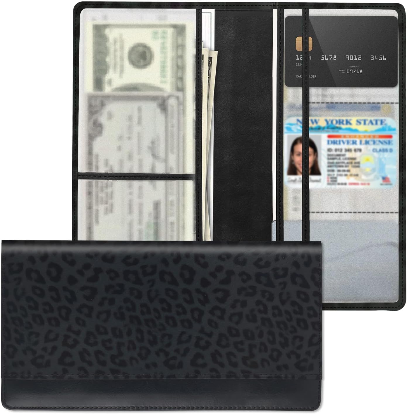 Magnetic Snap Closure Car Registration and Insurance Holder,Leopard Print Registration and Insurance Card Holder for Cards & License,6 Card Slots & PU Leather Car Document Holders