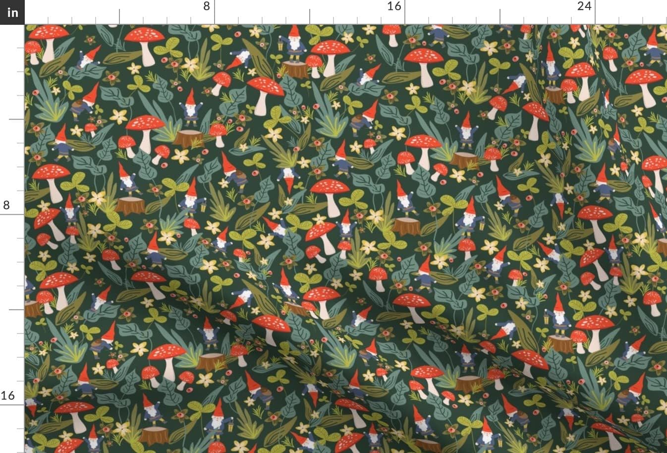 Spoonflower Fabric - Woodland Gnomes Gnome Garden Mushroom Mushrooms Printed on Upholstery Velvet Fabric Fat Quarter - Upholstery Home Decor Bottomweight Apparel