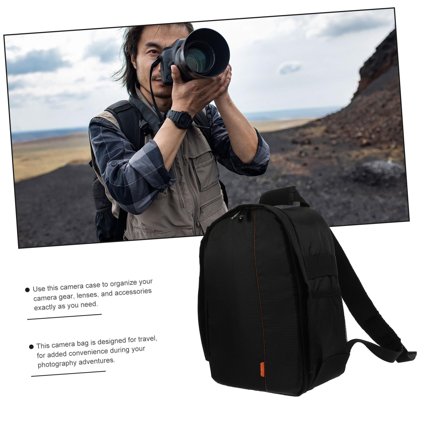 Zerodeko Zaino per Fotocamera Professionale Nero in Nylon 210d e 600dtxb Protezione Completa e Leggerezza per Trasporto Accessori e Obiettivi in Avventure Fotografiche Outdoor