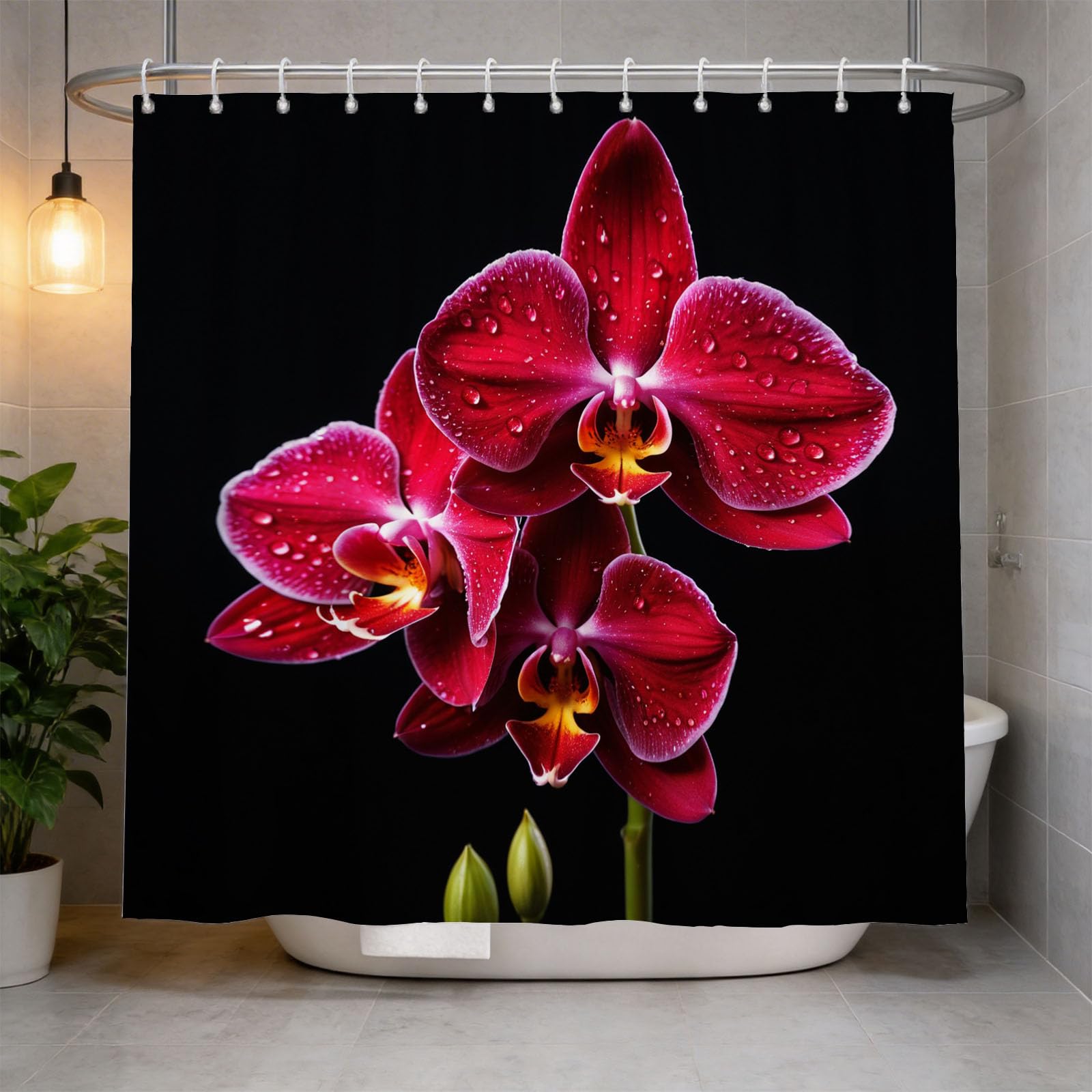 Hongduo 3D Orchid Shower Curtain for Stalls Bathtubs Zen Bathroom Decor Shower Curtain Set Polyester Fabric Waterproof 180x180cm/71X71 Inch with Hooks