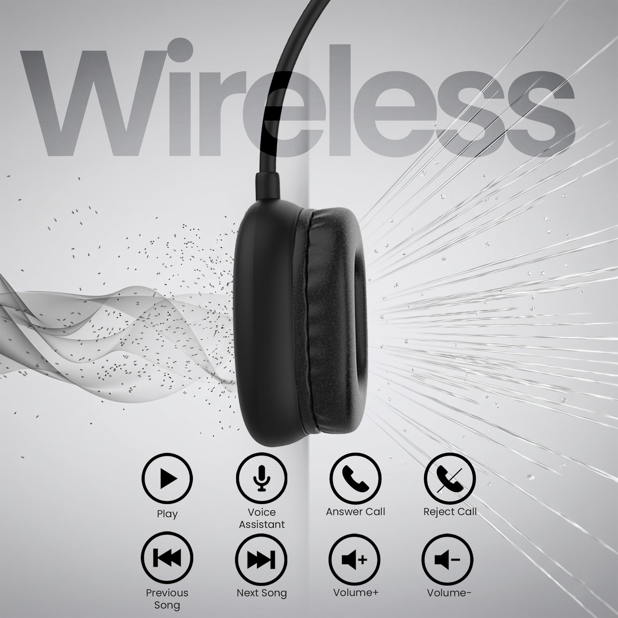 TECHMADE Mini Cuffie Wireless Bluetooth 5.4 Compatte con Jack 3.5 mm Audio Stereo USB-C NERO