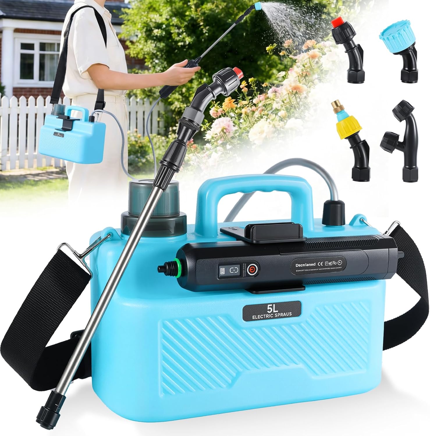 1.3 Gallon Electric Garden Sprayer, Battery Powered Sprayer with USB Rechargeable Handle, 4 Mist Nozzles, Retractable Wand, Lawn & Weed Chemical Sprayer