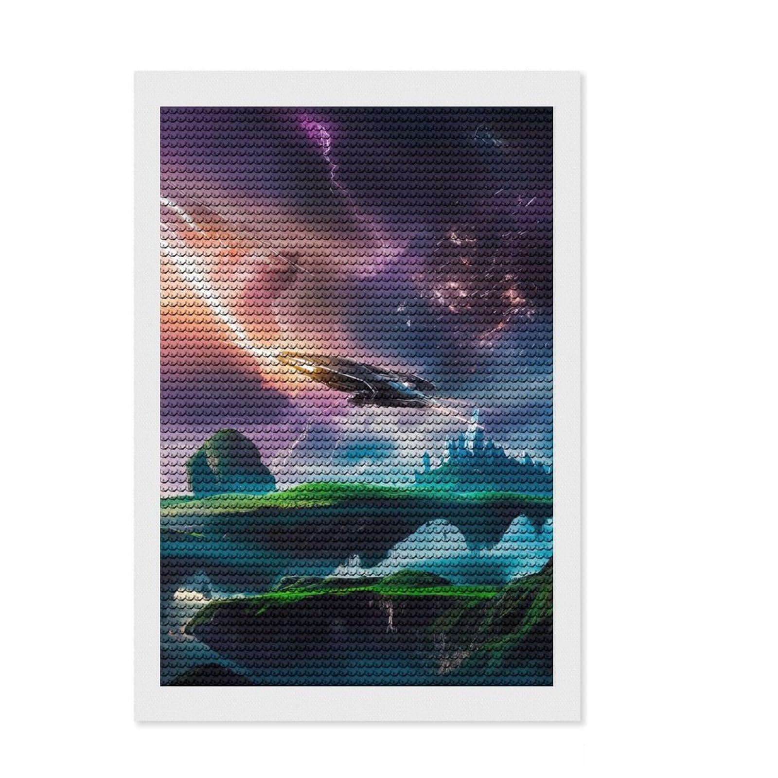 Junmoney Cosmic Lightning DIY Diamond Art Canvas Kit 8"x12", Easy to Enjoy, Adhesive Canvas, Aesthetic Room Decor, Thoughtful Handmade Gift