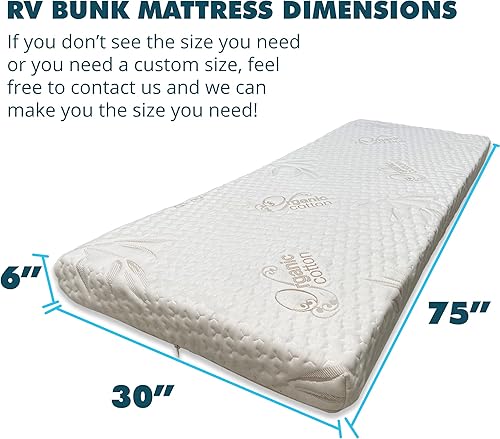 Miniatura 3 de Foamma Colchón de espuma viscoelástica de 6 x 30 x 75 pulgadas para caravana con funda de algodón orgánico resistente al agua, base de espuma firme