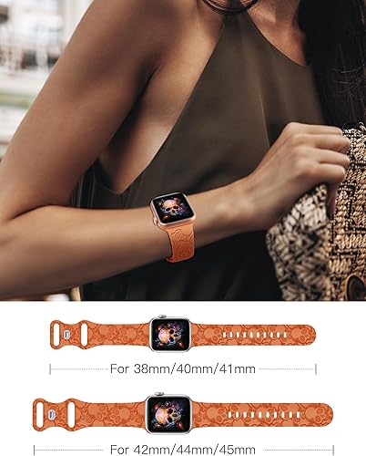 Miniatura 5 de Correa de silicona grabada de calavera de Halloween compatible con Apple Watch Band de 1.614 in1.575 in1.496 in para mujeres, hombres y niños,