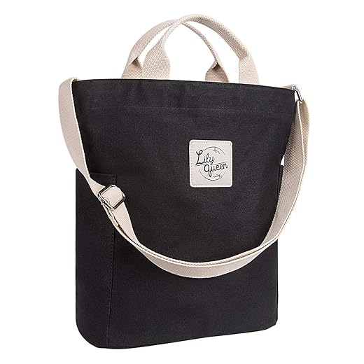 Lily queen Women Crossbody Canvas Tote Casual Shoulder Purse Bag Durable (Black)